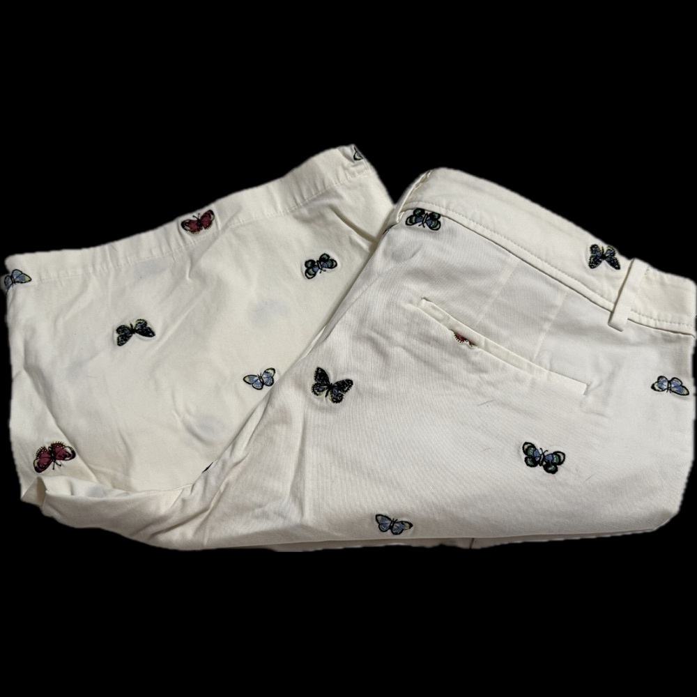 Talbots Cream Women's Bermudas with Butterfly Embroidery NWT Size 14 - Picture 5 of 8